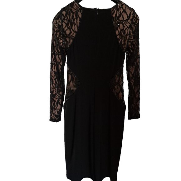 LAUREN RALPH LAUREN LACE BLACK dress Sz 2 SHEATH bodycon sequin FORMAL Holidays - Picture 4 of 13